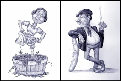2 blue drawings